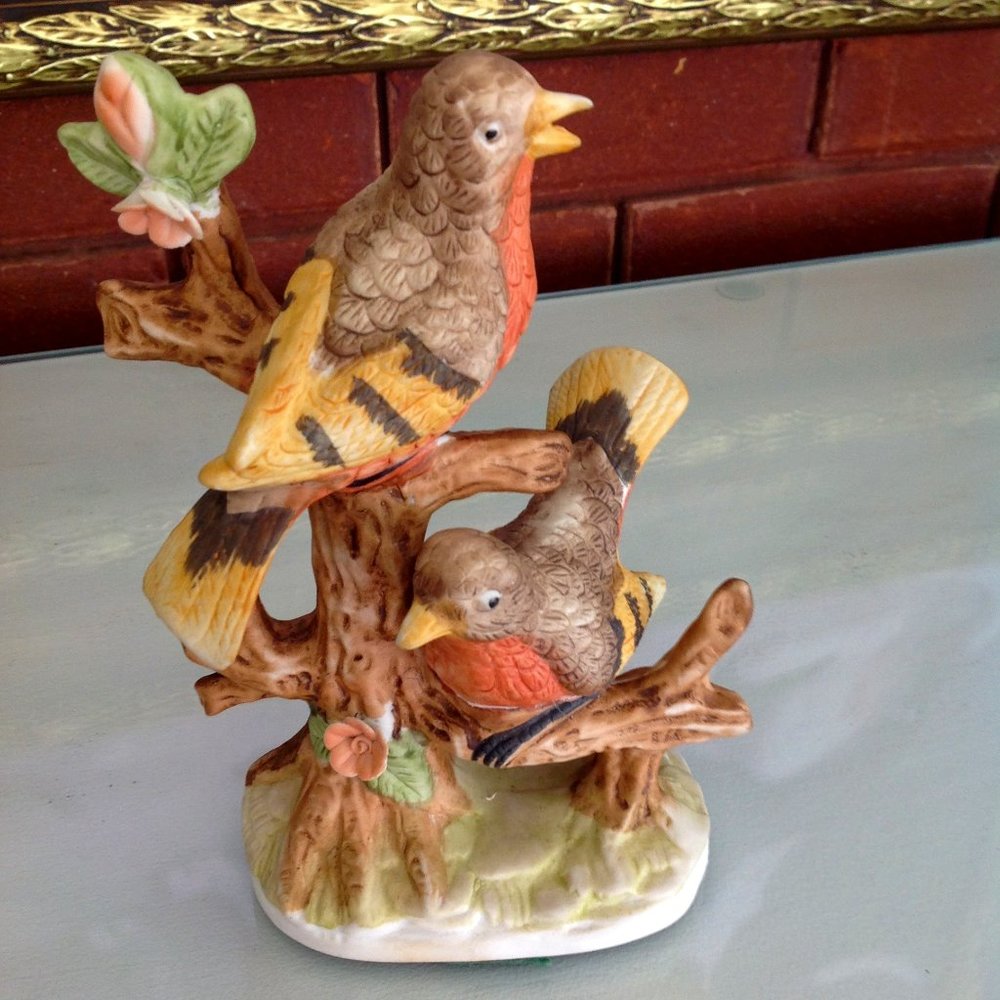 Vintage Porcelain Birds Sitting on a Tree